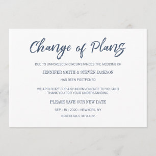 Navy Blue Handwriting Change of Plans Announcement