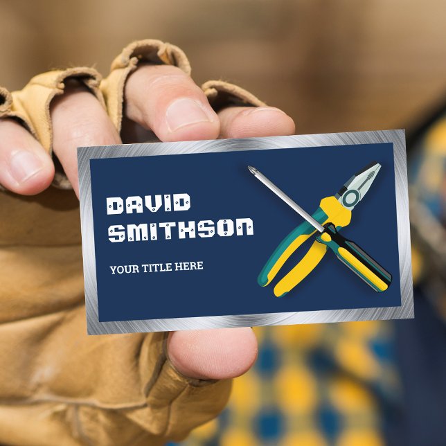 Navy Blue Handyman Repair Tools Electrician Business Card (Creator Uploaded)