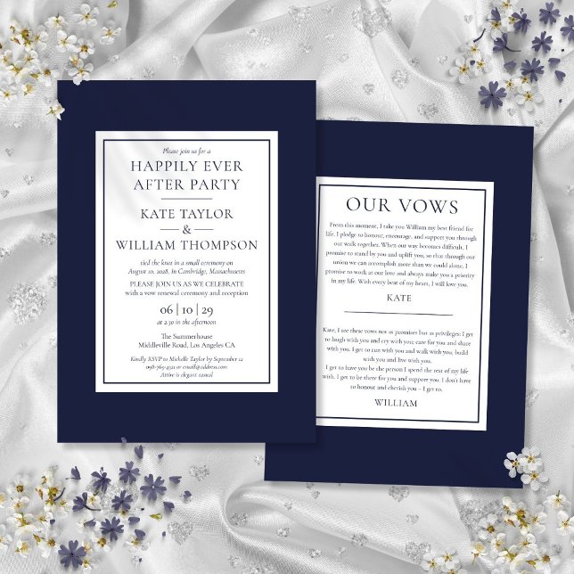 Navy Blue Happily Ever After Party Wedding Vows Invitation (Navy Blue Happily Ever After Party Wedding Vows Invitation)
