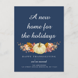 navy blue happy thanksgiving moving announcement postcard