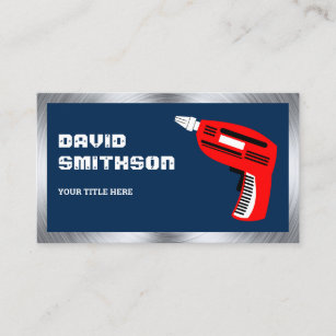 Navy Blue Hardware Power Tool Red Drill Machine Business Card