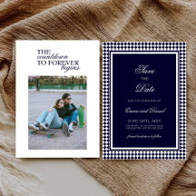 Navy Blue Harlequin Border Quote Photo Wedding