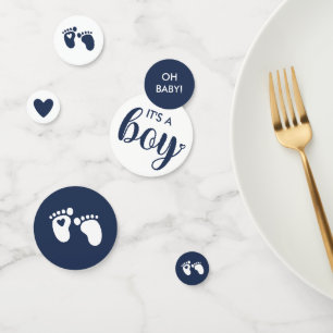 Navy Blue Heart Baby Feet It's A Boy Shower Confetti