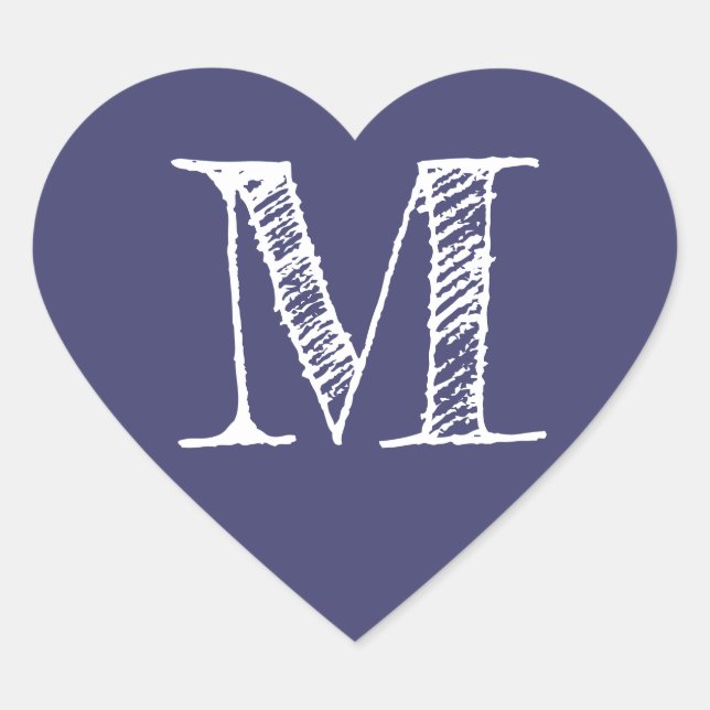 Navy Blue Heart Minimalist Monogram Initial Sticker (Front)