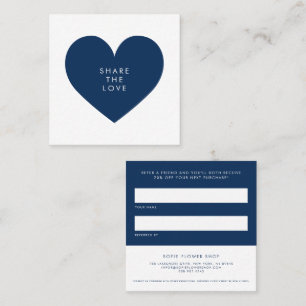 Navy Blue Heart Minimalist Share the Love Business Referral Card