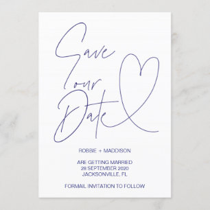 Navy Blue Heart Save Our Date Wedding Invites