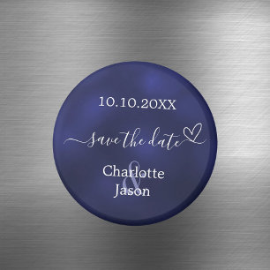 Navy blue heart wedding Save the Date Magnet