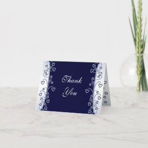 Navy Blue Hearts Scrolls Thank You Card