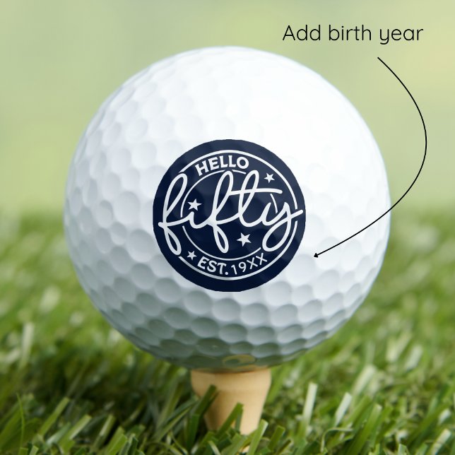 Navy Blue Hello Fifty 50th Birthday Golf Balls (Creator Uploaded)