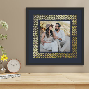 Navy Blue Herringbone Custom Photo Foil Art Print