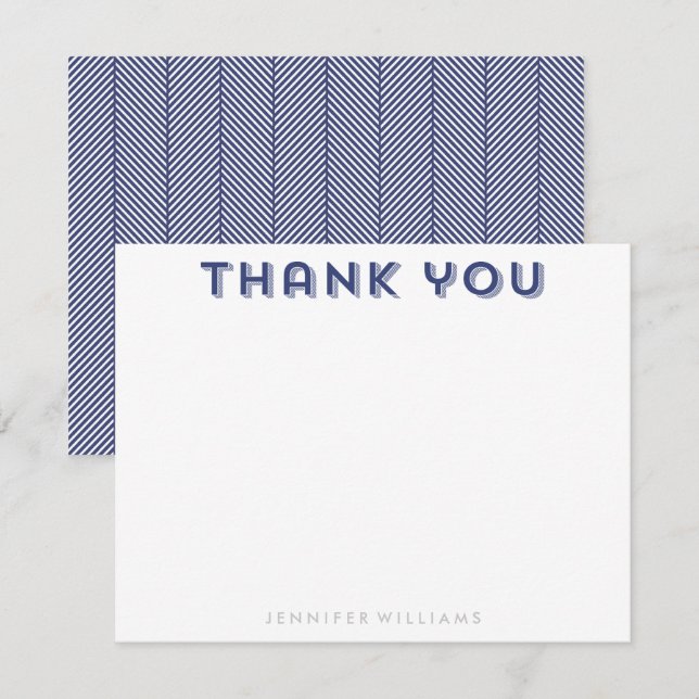 Navy Blue Herringbone Pattern Thank You Cards (Front/Back)