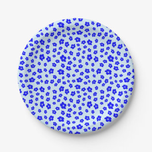 Navy Blue Hibiscus Floral Paper Plate