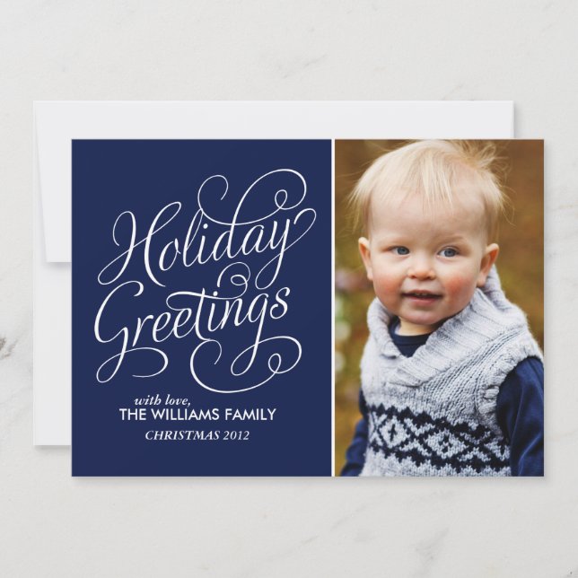 Navy Blue Holiday Photo Card (Front)