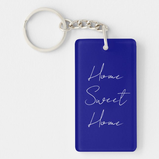 Navy Blue Home Sweet Home Custom Family Name Year Key Ring (Front)