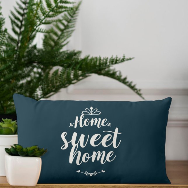 Navy Blue Home Sweet Home Script Lumbar Pillow (Creator Uploaded)