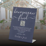 Navy Blue Honeymoon Fund QR Code Pedestal Sign<br><div class="desc">An elegant navy blue honeymoon fund sign,  personalised with your special message,  names and wishing well QR code. Designed by Thisisnotme©</div>