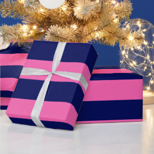 Navy Blue, Hot Pink #2 XL Preppy Stripe 1X Wrapping Paper