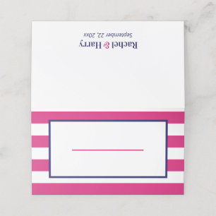 Navy Blue & Hot Pink Stripes Blank Place Card