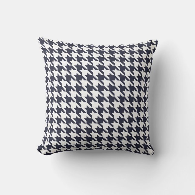 Navy Blue Houndstooth Throw Pillow (Front)