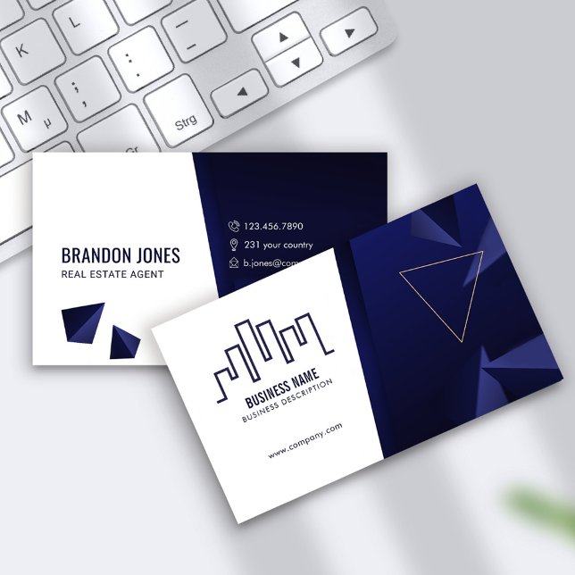 Navy Blue House Logo and White, Real Estate Agent Business Card (Creator Uploaded)