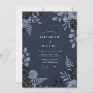 Navy Blue Hushed Winter Wedding Invitation