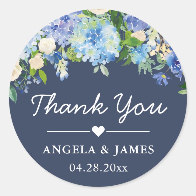 Navy Blue Hydrangeas Floral Wedding Favour Seal (Front)
