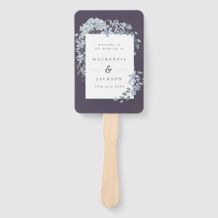Navy Blue Hydrangeas Watercolor Wedding Program Hand Fan