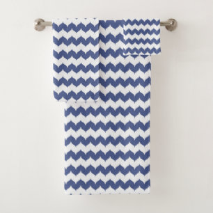 Navy Blue Ikat Chevron Pattern Bath Towel Set