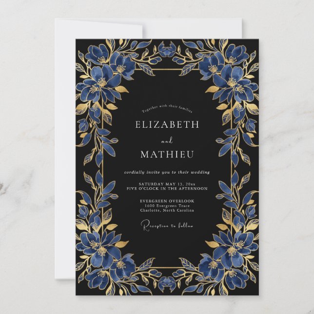 Navy Blue Imperial Evening Wedding Invitation (Front)