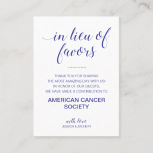 Navy Blue In Lieu Of Favours Charity Donate Weddin Place Card