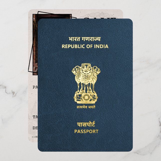 Navy Blue India Passport Save The Date (Front/Back)