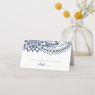 Navy Blue Indian Paisley Wedding Place Card
