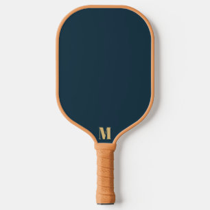 Navy Blue Indian Yellow Modern Monogram Pickleball Paddle