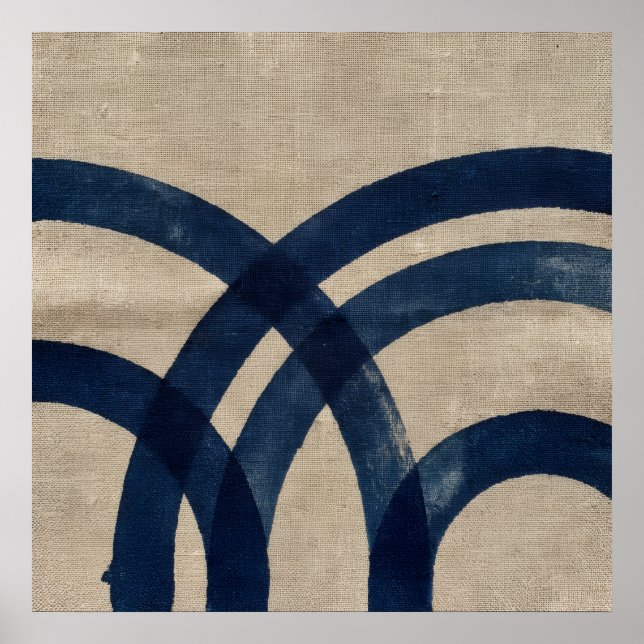 Navy Blue Indigo Abstract Arch Linen Texture Art P Poster (Front)