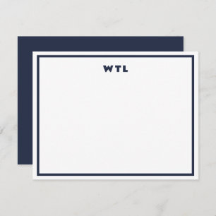 Navy Blue Initials Monogram Modern Note Card