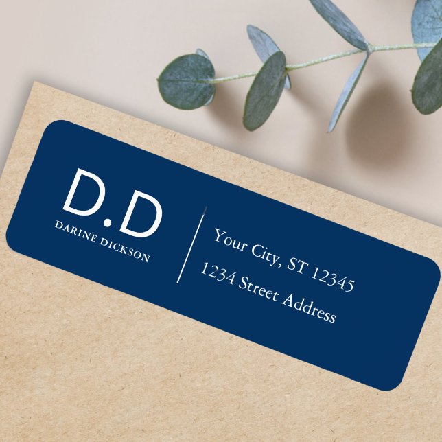 Navy Blue Initials Monogram Return Address  Label (Creator Uploaded)