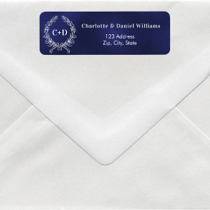 Navy blue initials wreath wedding return address label