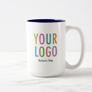 Navy Blue Inner Business Logo Mug Custom Name 15oz