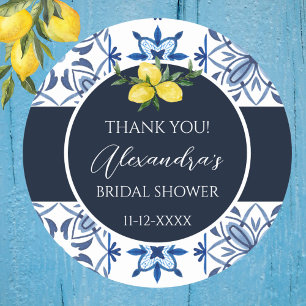 Navy Blue Italian Lemon Bridal Shower Thank You Classic Round Sticker