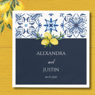Navy Blue Italian Lemon Mediterranean Wedding Napkin