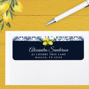 Navy Blue Italian Lemon Return Address Label