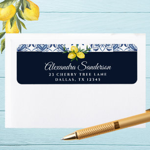 Navy Blue Italian Lemon Return Address Label