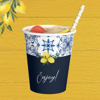 Navy Blue Italian Tile Yellow Lemon Bridal Shower