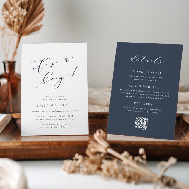 Navy Blue "It's a Boy" All in One Baby Shower Invitation (Creator Uploaded)