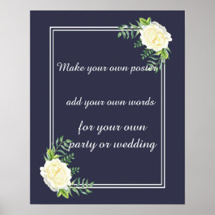 NAVY BLUE Ivory chic Rose Create your own poster