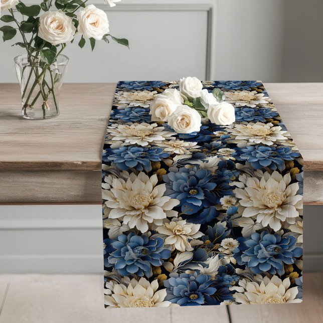 Navy blue ivory floral stylish elegant dining   long table runner (Navy blue ivory floral stylish elegant dining table runner

)