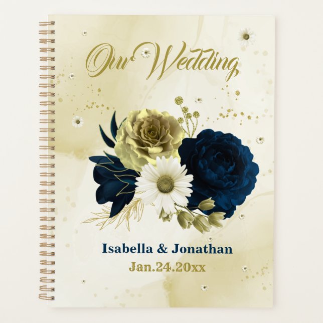 navy blue ivory gold flowers wedding planner (Front)