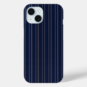 Navy Blue Ivory Gold Pinstripes iPhone 15 Case