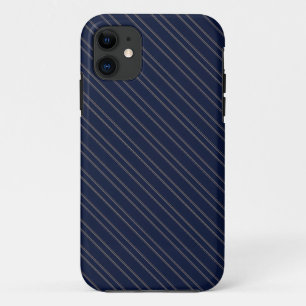 Navy Blue Ivory Gold Pinstripes iPhone 11 Case