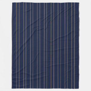 Navy Blue Ivory Gold Pinstripes Fleece Blanket